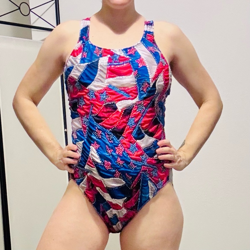 Speedo Vintage Sequin One-Piece Swimsuit in  Red and Blue
